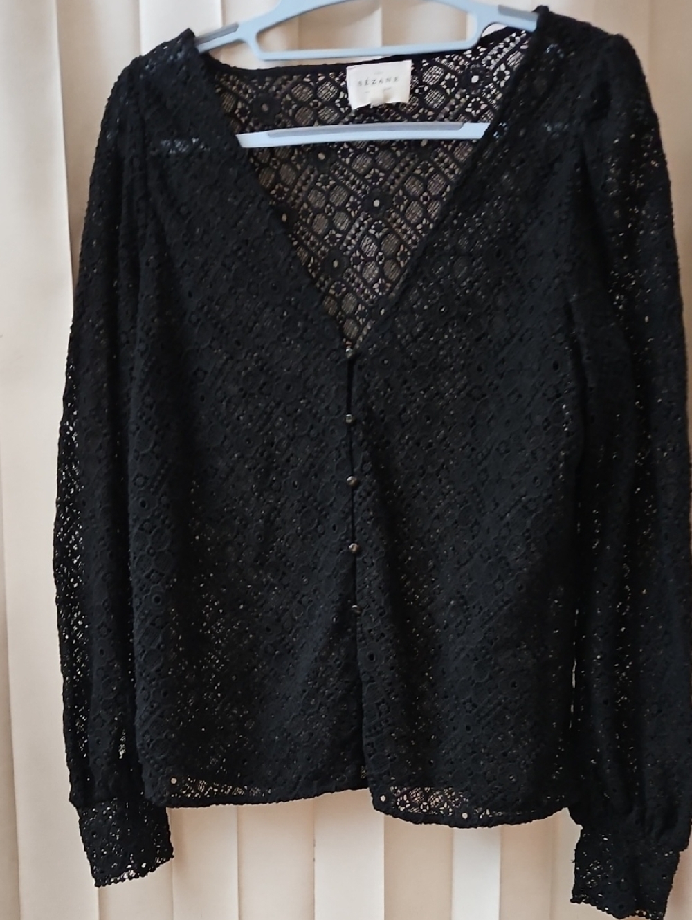 Sezane v-neck guipure long sleeve blouse